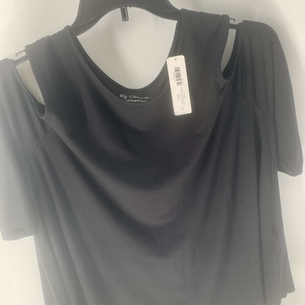 New Chico's Heather Cold Shoulder 3/4 Sleeve Top Size 2 (large) Black